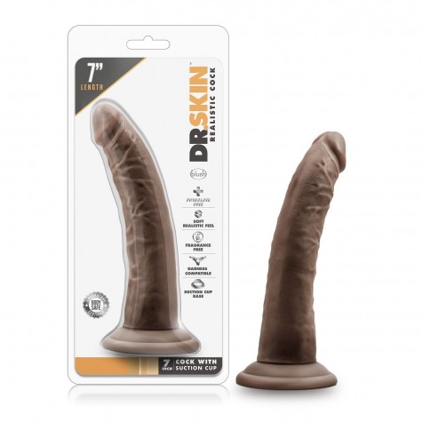 Коричневый фаллоимитатор 7 Inch Cock With Suction Cup - 19 см.